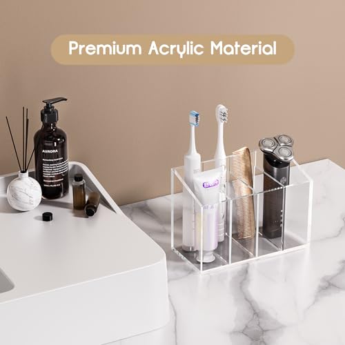 Acrylic 6-Compartment Makeup Organizer 2 Pack - Transparent Brush & Cosmetic Storage for Vanity