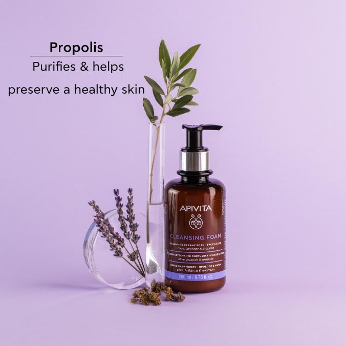 Hydrating Cleansing Foam for Face & Eyes with Olive Lavender & Propolis