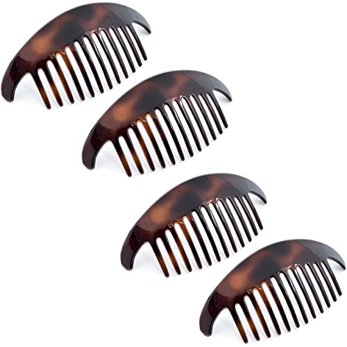 Tortoise Shell Hair Combs Set - 4 Piece French Side Interlocking Clips for Women
