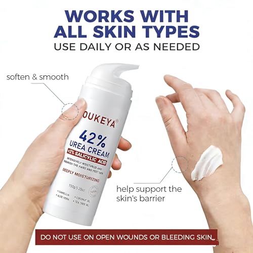 Urea Cream 42% with Salicylic Acid for Dry Rough Skin - 2 Bottles, 5.29 oz Each