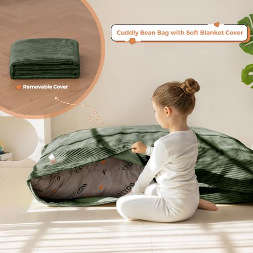 MAXYOYO Kids Bean Bag Chair 3-in-1 Floor Sofa - Dark Green 50x35 inches