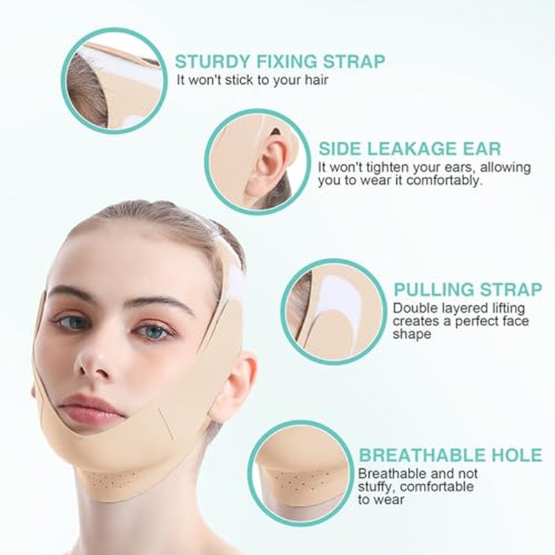 Chin Strap for Sleeping, Double Chin Reducer for Women, Jawline Shaper, Adjustable V-Line Lifting Mask, Chin Up Patch, Reusable Facial V-Shaped Belt, Overnight Shaped Face Mask for Sagging(1pc-Beige)