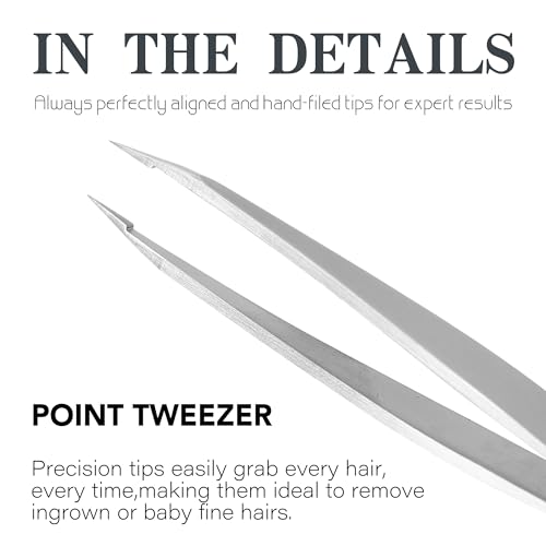 Tweezers - Professional Pointed Tweezers for Women and Men, 420 Stainless Steel Precision Tweezers for Women Facial Hair Removal, Expert Ingrown Hair Plucker, 0 Gap, Painless Hair Extraction