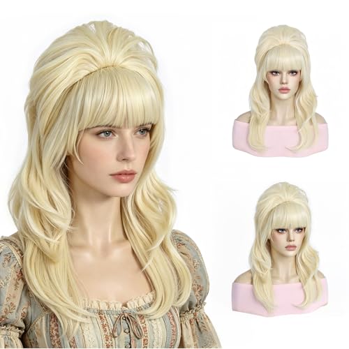 Retro Blonde Bouffant Wig with Bangs - Vintage Blonde Beehive Hairpiece for Women