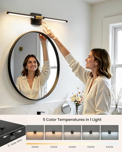 Black and Gold 32-Inch Dimmable LED Vanity Light Bar with 360° Rotatable Tube