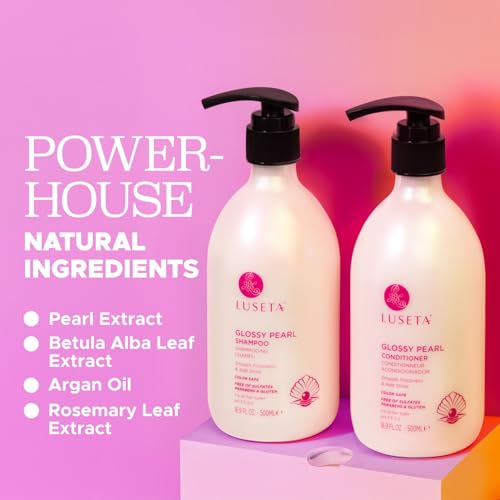 Luseta Glossy Pearl Shampoo & Conditioner Set - 16.9 Fl Oz Pack of 2, Color Safe, Hydrating, Frizz Taming