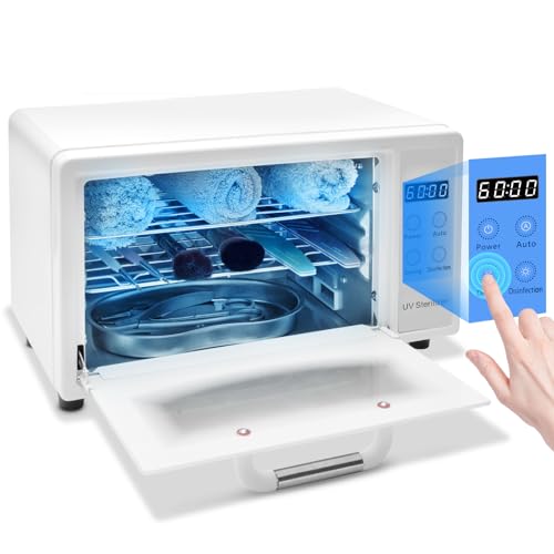 10L Nail Tool Sterilizer with Timer - White, UV & Hot Air Disinfection Cabinet