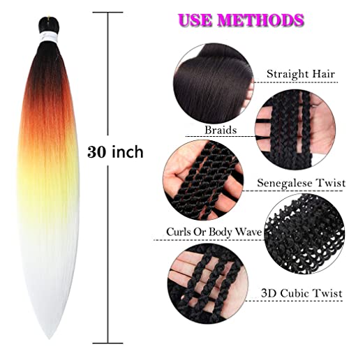 Pre Stretched Braiding Hair Extensions 30 Inch 6 Pack - Black-Red-Yellow-White