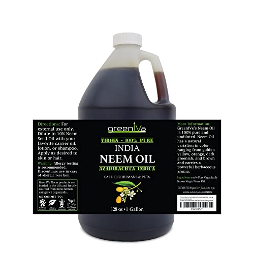 GreenIVe 100% Pure Neem Oil - Bulk 1 Gallon (128 Fl Oz) Cold Pressed Virgin Non-GMO