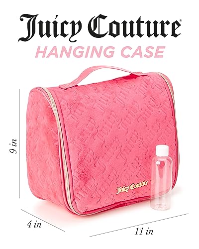 Pink Makeup Bag with Hanging Hook - Velour Logo Travel Organizer
