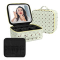 Travel Makeup Bag with 360° Rotating LED Mirror Waterproof Organizer - Green & Yellow