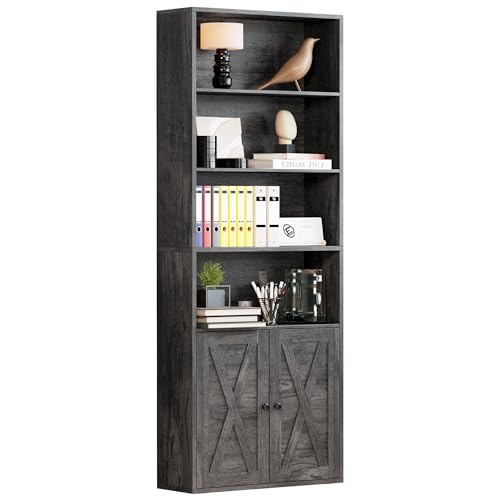 IRONCK Charcoal Grey Industrial Bookshelf - 6-Shelf Floor Standing Bookcase, 70in Tall for Home Office & Living Room