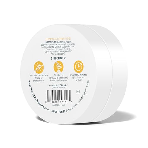 Natural Toothpowder for Oral Care - Lemon Flavored Vegan & Organic Tooth Cleaning Powder with Bentonite & Kaolin Clay - Supports Fresh Breath &