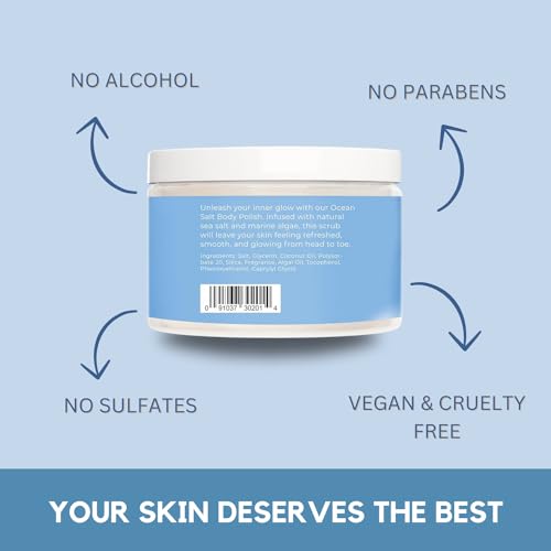 Sea Salt Body Scrub by Florida Suncare - Ocean Salt Body Polish Infused with Marine Algae - Exfoliating Face and Body Scrub - Facial Scrub Exfoliator to Tackle Acne (Coconut, 3.3 oz)