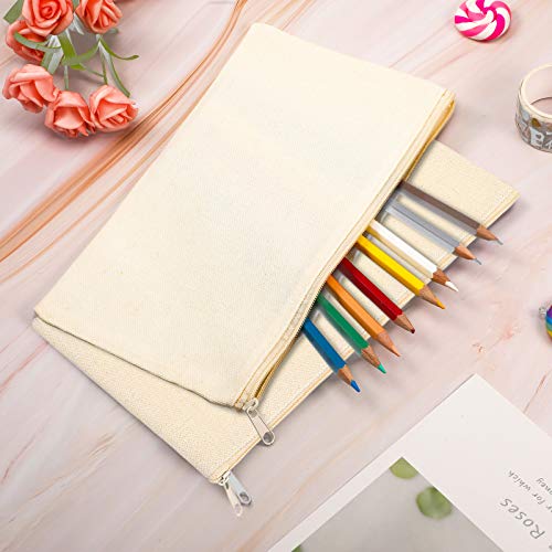 Shappy 40 Pieces Canvas Pencil Pouch Zipper Makeup Cosmetic Bags Case Blank Craft DIY Bags Multipurpose Toiletry Stationary Storage Bag for Women Travel(White)