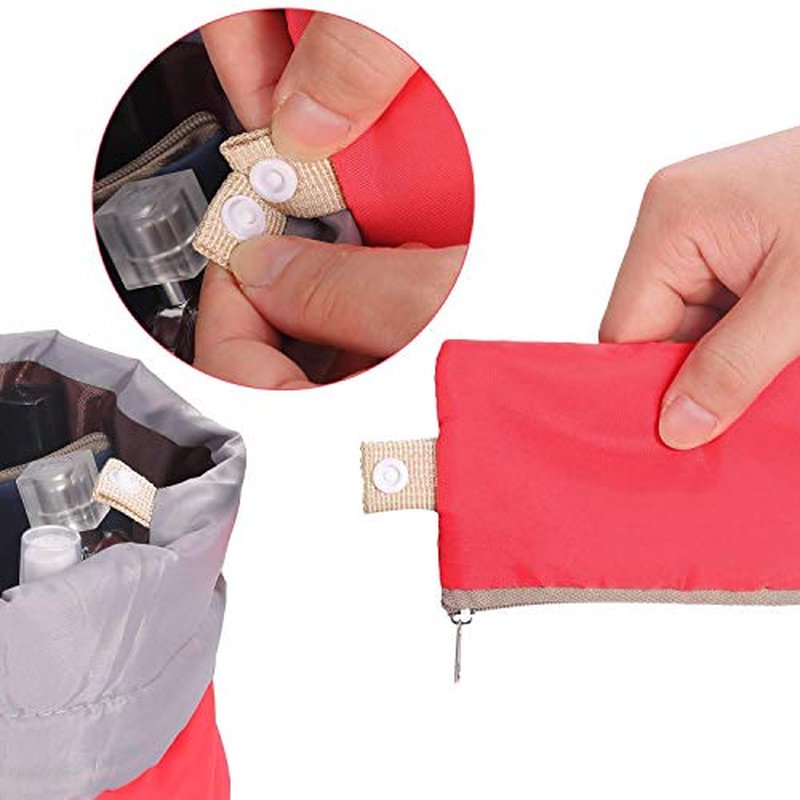 INVODA Makeup Bags Portable Drawstring Cosmetic Bag for Women Foldable Large Travel Toiletry Organizer Bag (Pink+Red+Green+Blue)