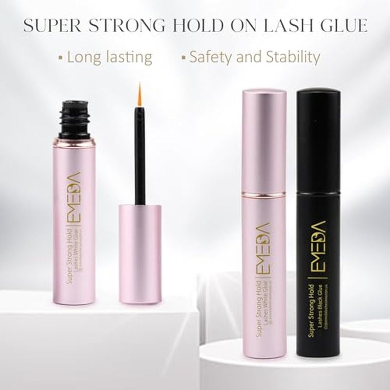 EMEDA False Eyelash Glue Super Strong Hold Clear Black Glue Professional Latex Free Waterproof Best Black White Strip Eyelash Adhesive Suitable for Sensitive Eyes Lash Adhesive
