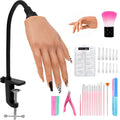 Practice Hand for Acrylic Nails,Realistic Silicone Mannequin Hand with Flexible Fingers for Acrylic Nails, Gel Polish Training, Complete Nail Art Beginner Set with Brush & File