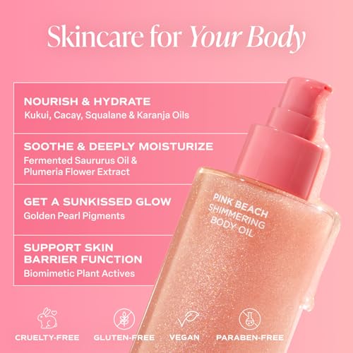 Saltair Pink Beach Bundle: Body Wash 2-Pack (2 x 17oz) + Shimmering Body Oil (4oz), Moisturizing Cleanser and Glow Oil