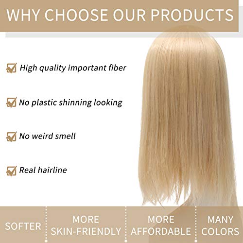 Blonde Synthetic Wig for Women, Straight Long Hair with Middle Part - Heat Resistant 14 Inch, Fashionable & Natural Looking - Variation: Blond