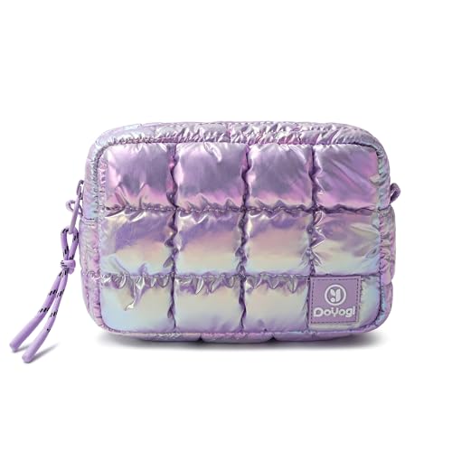 Quilted Cosmetic Bag with Crossbody Strap - Dazzling Light Purple, Travel Toiletry Organizer