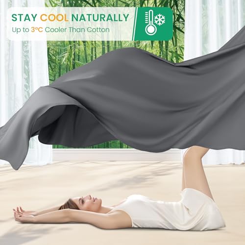 Queen Size Bamboo Viscose Bed Sheets Set - Dark Grey, 4PC, Deep Pocket