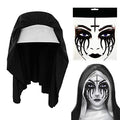 Saturey Halloween Nun Costume Accessories Set, with Nun Temporary Rhinestone Temporary Face Tattoo for Halloween Festival Rave Party Outfit for Halloween Cosplay Party, black, M