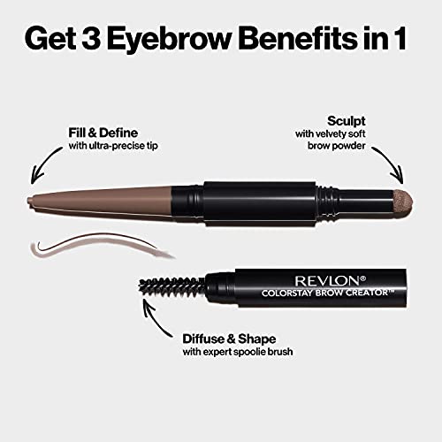 Revlon ColorStay Brow Creator, 2-in-1 Precise Eyebrow Pencil & Powder with Spoolie Brush, Waterproof & Long Lasting, 610 Dark Brown, 0.003 oz