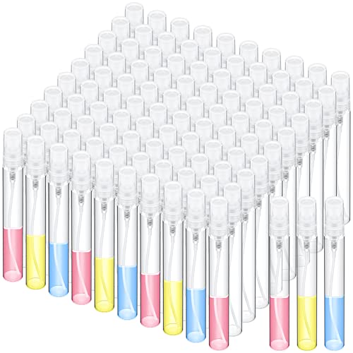 Lallisa 100 Pcs 10ml Mini Spray Bottles Clear Glass Perfume Bottles Refillable Fine Mist Spray Empty Fragrance Sample Containers Cosmetics Atomizer for Cleaning, Travel, Essential Oils