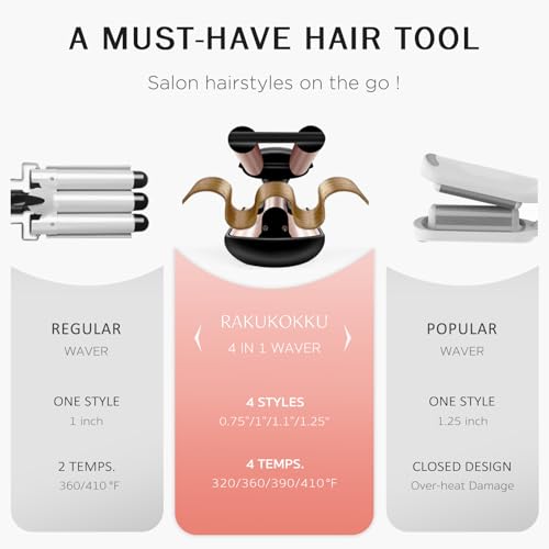 4 in 1 Adjustable Hair Waver Crimper Tool - Gold - Multi Wave Styles