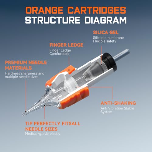 50Pcs Assorted Tattoo Cartridge Needles Set - Mixed Size #12 Round Shader & Liner - Disposable Ink Cartridges