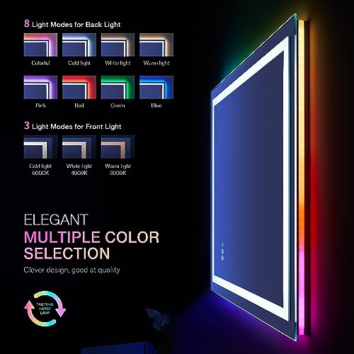 RGB LED Bathroom Mirror with Lights, Dimmable & Anti-Fog, 20x28 Inches - Variation Rgb / 28L x 20W