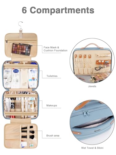Women's Hanging Toiletry Bag Waterproof Travel Organizer with Jewelry Storage - Large Blue
