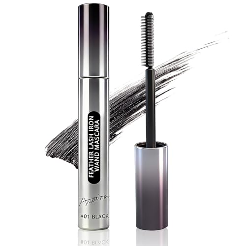 Feather Lash Iron Wand Mascara, Dual-Wing Brush, Metal Wand & Precision Comb, Fiber-Infused 3D Curling Volume & Length, Waterproof, Clump-Free & Smudge-Proof, for All Lash Types (Black)