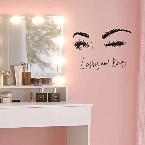 Lash Studio Wall Decal ? PVC Removable Eye and Brow Design ? Ideal for Brow and Beauty Salons, Bedrooms, and Studios ? Size: 25"x18" inch (Black-JZY234-Lashes)