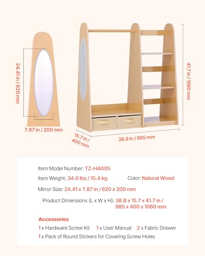 Kids Wooden Triangular Dress Up Closet with Mirror & Storage - Toddler Wardrobe for Little Girls