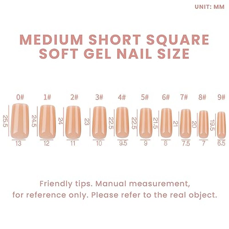 Allkem Soft Gel Nail Tips - Medium Long Square Nail Extensions Kit - 12 Sizes Long Full Cover Nails - Nude (504 Pieces)