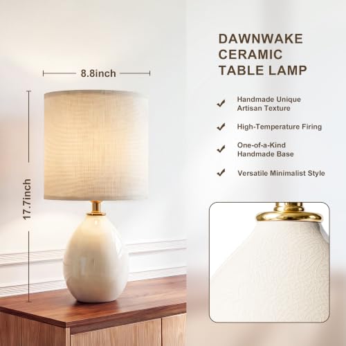 Ceramic Table Lamps Set of 2 - Cream Linen Shade, 17.7 Inch - Living Room & Bedroom Decor
