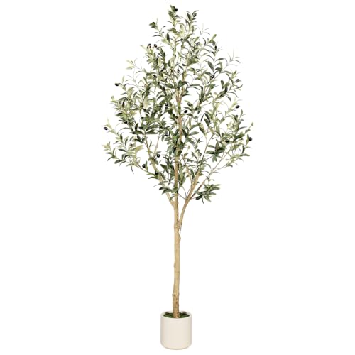 6ft Faux Olive Tree with Sturdy White Planter - Realistic Artificial Indoor Plant
