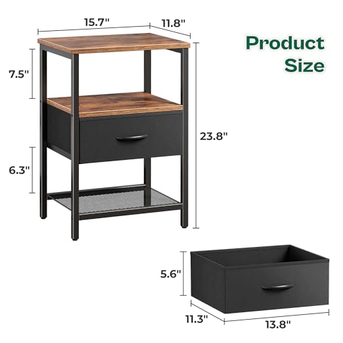 Storage Shelf Set of 2 with Fabric Drawer and Mesh Shelf - Modern Industrial Design