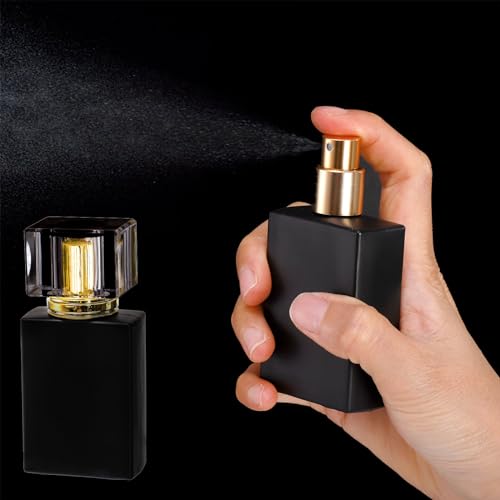 Foraineam 8 Pack 30ml / 1 oz. Black Refillable Perfume Bottles, Portable Square Empty Glass Perfume Atomizer Bottle with Spray Applicator