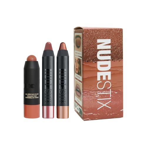 Nudestix Sunkissed Nudes Mini Kit ? 3-Piece Cream Blush, Bronzer & Glossy Lip Set for Cheeks, Eyes & Lips | Travel-Size, Multi-Use, Vegan Makeup for a Fresh Beachy Glow