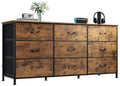 Rustic Brown 55 Inch TV Dresser with 9 Detachable Fabric Drawers and Wood Top - Ample Storage