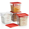 8 Qt Food Storage Containers Set - 4 Pack Square Polycarbonate with Red Lids