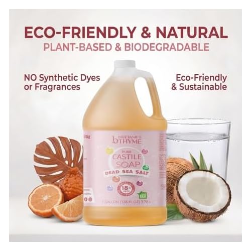 Brittanie's Pure Organic Castile Liquid Olive Oil Soap Refill, Dead Sea Salt, 1 Gallon | Face, Body Wash, Dishes, Pets & Laundry | Vegan & Gluten Free Non-GMO