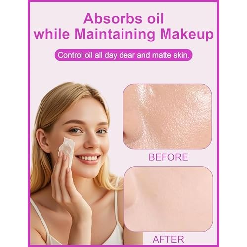 Oil Blotting Paper - 300 Sheets with Mirror, Puff & Refills, Absorbs Excess Face Oil, Controls Shine, Saves Makeup, The On-the-Go Essential for a Flawless, Matte Finish All Day