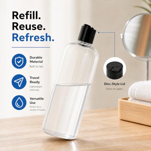 20-Pack 16oz Clear Refillable Travel Bottles with Flip Top Caps - BPA Free