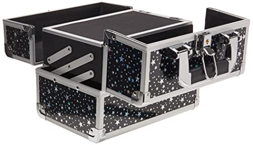 Black Star Makeup Case Organizer with Mirror - Portable Lockable Train Case