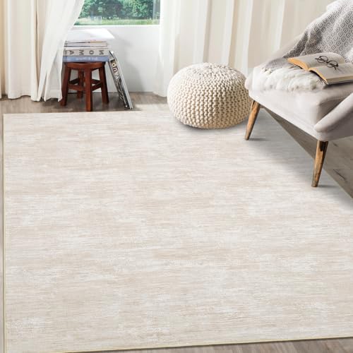 6x9 Beige Modern Abstract Washable Area Rug Non-Slip Soft Floor Carpet for Living Room