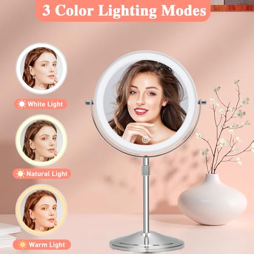 Rechargeable LED Lighted Makeup Mirror with 10X Magnification & Dimmable Lights